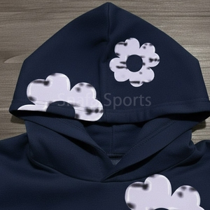 Prix de gros, vêtements décontractés pour hommes, ensemble de survêtement en denim déchiré, sweat-shirt à capuche en polaire à blocs de couleur et pantalon de survêtement - Product Image 4