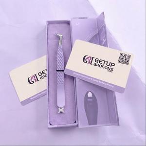 Pinzas para Extensión de Pestañas con Logotipo Personalizado, Color Morado, Mango con Rejilla de Diamantes, Alta Precisión, Acero Inoxidable, Pinzas para Volumen de Pestañas con Butter - Product Image 2