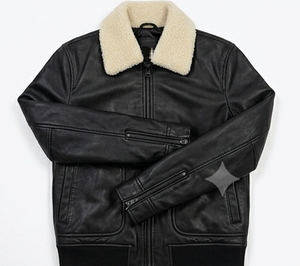 <b>Men</b> Premium Genuine Leather Bomber <b>Jacket</b> Zipper Closure Cozy Removable Fur Collar Winter Warmth Streetwear Style Quick Dry - Product Image 4