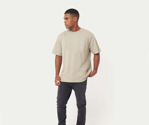 T-shirts surdimensionnés à épaules tombantes personnalisés, T-shirt à lettres en relief pour hommes, 100% coton biologique, T-shirt à col torsadé - Product Image 3