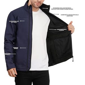 Logo personnalisé couleur marine Softshell Veste Hommes Blanc Camping En Plein Air Chasse Chaud Imperméable Vestes D'hiver pour hommes - Product Image 6
