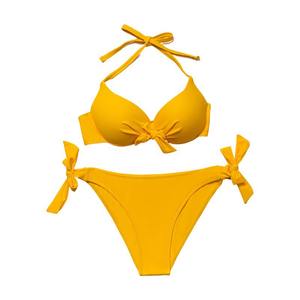 Design unique et simple 2025 nouvelles femmes Bikinis cravate noeud avant solide rembourré Push up deux pièces Bikini ensemble maillots de bain - Product Image 2