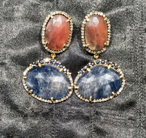 REYES Handcrafted Ruby and Blue Sapphire Gemstone Victorian Jewelry in 14K Gold 925 Silver Natural Diamond Drop Earrings - Product Image 3