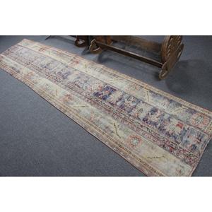 พรมวินเทจ, พรมแบบยาวขนาด 2.5x10.7 ฟุต พรมตุรกี, พรมขนสัตว์สีน้ำเงินสไตล์ตะวันตกเฉียงใต้ - Product Image 4