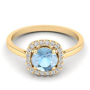 Anillo de Compromiso REYES Sparkle de Plata de Ley 925 con Gema de Aguamarina de Corte Brillante Redondo de 1 Quilate, Certificado GRA, Moissanita - Product Image 6