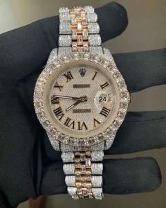 นาฬิกาข้อมือผู้หญิงหรูหราประดับเพชรโมอิสซาไนต์เต็มเรือน ดีไซน์สั่งทำพิเศษ ระบบออโตเมติก ชุบทองคำขาว 18k ดีไซน์สวยสง่าทันสมัย - Product Image 1