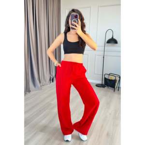 Wholesale <b>Red</b> <b>Linen</b> <b>Trousers</b> with Drawstring Waist - <b>Red</b> - Product Image 4