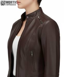 Chaqueta de Mujer de Cuero Genuino para Invierno, con Cremallera, Tejida, de Lona, Personalizable con Logotipo Frontal - Product Image 4