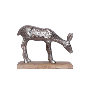 Cerf en aluminium coulé de couleur blanche sur socle en bois jour de noël nouveau dessus de table cadeaux décoratifs produit fabriqué en inde - Product Image 4