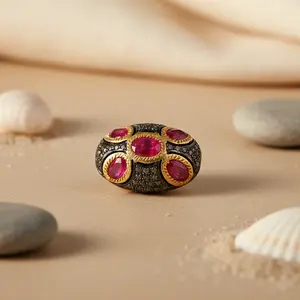 "18K Gold Plated Ruby & Diamond <b>Beads</b> 6mm Stainless Steel Spacer <b>Beads</b> for Jewelry Making" - Product Image 1