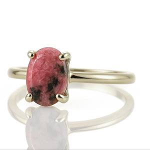 Anillo de una sola piedra de Plata de Ley 925 sólida, Rodonita Natural, piedra preciosa de corte facetado ovalado, solitario multichapado para fiesta de boda - Product Image 1