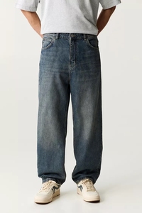 Pantalones Vaqueros Holgados de Mezclilla para Hombre, Estilo Baggy, Color Azul Marino Desteñido, 100% Algodón, Corte Holgado, Estilo Skate - Product Image 3