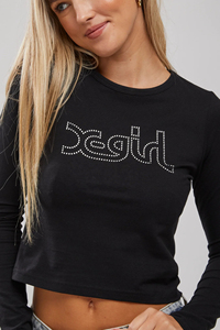 New Arrivals Factory Wholesale Custom <b>Rhinestone</b> logo Long Sleeves Women's Crop <b>Top</b> Tee Shirt Custom Cotton T Shirt for Women - Product Image 2