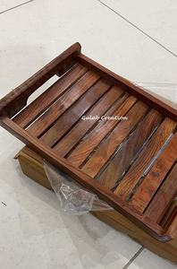 ถาดเสิร์ฟไม้ทรงสี่เหลี่ยมทำด้วยมือด้ามจับด้านข้างลวดลายเรขาคณิตการออกแบบบ้านไร่ที่ทันสมัยสำหรับการรับประทานอาหาร - Product Image 5
