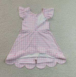 Vestido Casual Rosa a Cuadros para Niñas, Manga Regular, Suave, con Dobladillo Festoneado, Largo hasta la Rodilla, Traje de Verano para Niñas Pequeñas - Product Image 2
