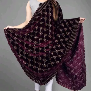Последовательность вышивки фиолетовая индийская Пакистанская традиционная бархатная дупатта Этническая индийская Женская одежда для вечеринки, свадьбы и фестиваля