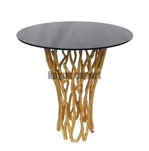 Mesa de Centro Redonda Móvil de Aluminio Dorado de Estilo Moderno para Sala de Estar - Product Image 2