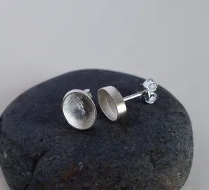 Paire de clous d'oreilles en argent sterling 925, sertis vierges, forme ovale, pour pierres précieuses de 7x9 mm à 20x30 mm, sertis en argent - Product Image 1