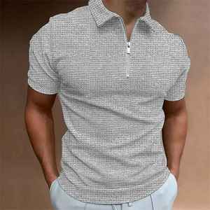 Camiseta de gimnasio para hombre con cremallera, Camiseta lisa de manga corta de cuarto, camiseta informal de estilo sólido sin logotipo, Camiseta con cuello - Product Image 1