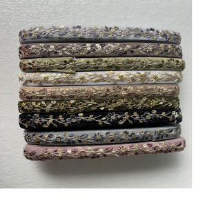Custom Made Embroidered Thread Work <b>Laces</b> with Nine Coloured Options in Sequins Embroidery in 1 Inch Width - Product Image 6