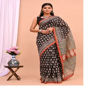 Sari di seta chanderi su misura adatti per la rivendita da designer di abiti e rivenditori di tessuti ideali per l'usura delle donne in colore nero