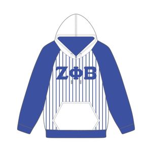 Zeta Phi Beta White Body <b>Blue</b> Raglan Pinstripes Pullover <b>Hoodie</b> Greek Sorority Apparel Custom Divine Nine HBCU Clothing - Product Image 2