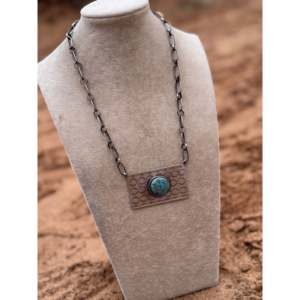 Collar de Barra de Plata de Ley y Turquesa con Diseño Geométrico Clásico de Telaraña de Danny Henio Kingman, con Cuentas de Número de Ancla, Regalo - Product Image 2