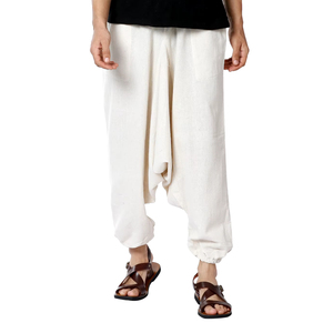 Pantalones de Aladino Hippy Boho de cintura alta de talla libre para hombre, pantalones clásicos de algodón reciclado 100%, lona tejida Dhoti Harem ecológica - Product Image 1