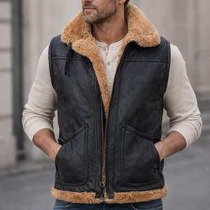Chaleco de Piel de Oveja para Hombre, Forrado de Piel, Cálido para Invierno, Estilo Casual para Exteriores - Product Image 6