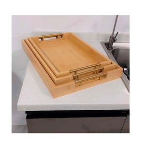 Wooden Serving Tray for Hotels and Restaurant Natural Color Wooden Coffee Tray With Gold Handle Wood Serving Tray - Product Image 4
