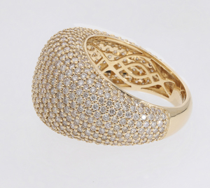 14K Yellow Gold <b>Dome</b> <b>Ring</b> Full Pave Setting of Round Natural Diamonds Micro Bead Prong Style Luxurious Brilliance - Product Image 4