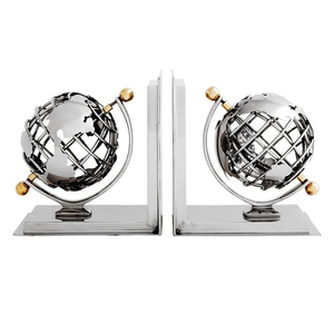 Serre-livres en métal personnalisables directs d'usine World Globe décoration de table pour bureau décor de chambre en marbre serre-livres - Product Image 1