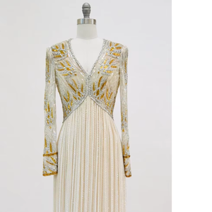 ชุดเดรสลำลองปักเลื่อมยาวเต็มตัวอเนกประสงค์ผ้าเครปแขนยาวเต็มเอวตามธรรมชาติสีพื้นด้านหลัง - Product Image 1