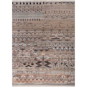 พรมไหมพรมผสมไหมไผ่ถักมือสีเบจ-น้ำตาลลายเรขาคณิต Freedom Manchaha สำหรับตกแต่งบ้าน ห้องนั่งเล่น ทางเดิน-Les-8258 - Product Image 1