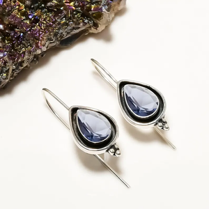 Precio de fábrica directo, piedra preciosa de iolita, Plata de Ley 925, hecho a mano pendiente, pendiente colgante, joyería de plata para mujer - Product Image 2