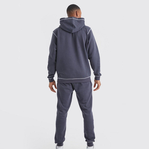 Winter Solid Pullover <b>Tracksuit</b> 100% Cotton Custom Logo Stacked Sweatpants and Oversized Hoodie Set - Product Image 2