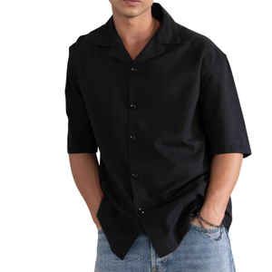 Chemise Homme XL 100% Coton Col V Écologique Respirante Décontractée Coupe Ample Épaules Tombantes Teinte en Fil - Product Image 1