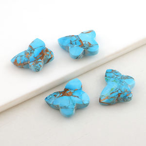 Papillon sculpté bleu cuivre turquoise pierres précieuses en vrac 12x15mm sculpté à la main bleu turquoise briolette en vrac pour la fabrication de bijoux - Product Image 2