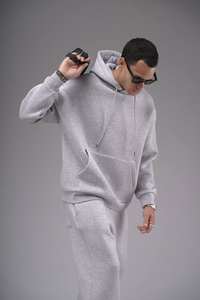 Conjunto de sudadera con capucha y pantalones de chándal de gran tamaño para hombre, ropa de calle holgada informal, traje cálido de lana de Color sólido para hombre - Product Image 6