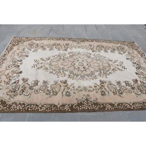 5.8x9.2 ft Vintage Rug, <b>Brown</b> Plants & trees Turkish Rug <b>Wool</b> - Product Image 3