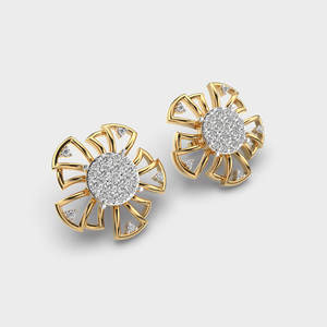 Pendientes de Oro de 14K con Diamantes en Forma de Flor, Color Rosa/Amarillo/Blanco, para Mujer |   Fabricante de Joyería Fina Personalizada al por Mayor - Product Image 3