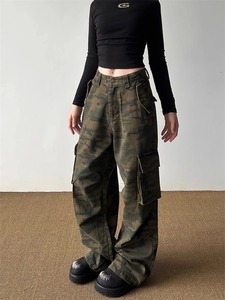 Women Street Style Multi Pocket Loose <b>Camouflage</b> <b>Pants</b> Cool Girl Straight Bottoms Female High Waisted Wide leg Trousers - Product Image 6