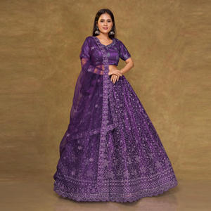 Opulent Net Lehenga Choli Highlighting Fine Surface Embroidery, Fluid Volume Silhouette, Ornamental Hem <b>Detail</b> - Product Image 1