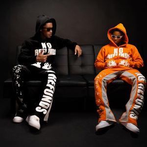 Ensemble survêtement jogging et sweat à capuche en molleton français de haute qualité avec logo personnalisé, broderie délavée, fermeture éclair, effet délavé au soleil pour hommes - Product Image 1