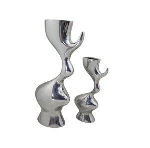 Vase à fleurs en argent de haute qualité au design unique ensemble de deux pots en aluminium finition argentée pour la décoration de la maison salon et chambre à coucher - Product Image 1