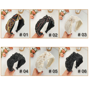 Bandeaux pour cheveux pour femmes, accessoires pour femmes, tissu populaire, bord large, perles brillantes, style rétro, luxe léger - Product Image 5