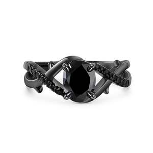 Bague ovale torsadée à épines noires, plaquée or rose, en argent sterling, bijoux romantiques pour anniversaire - Product Image 1