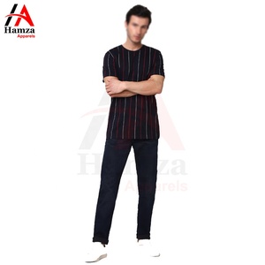 Camiseta de ropa informal para hombre, diseño de forro de Color negro, cuello redondo, tela de 200 Gsm, Material de algodón y poliéster, camisetas para hombre - Product Image 3