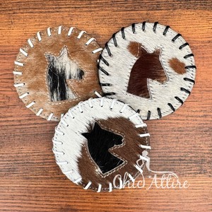 Ensemble de sous-verres en cuir de vachette de l'Ouest pour la décoration intérieure Ensemble de sous-verres en cuir véritable pleine fleur Tapis de table basse Tapis de tasse Dessous de verre - Product Image 1