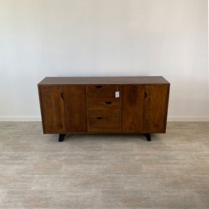 Handcrafted Solid Wood <b>Sideboard</b> in Brown Mango Wood Modern Ethnic Accent Cabinet <b>for</b> Living Room Dining <b>Kitchen</b> Storage - Product Image 4